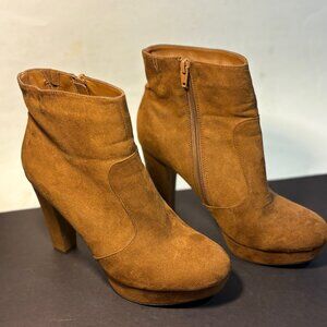 Brown Suede Ankle Boots with Zipper Side and Heel Mossimo Target Size 9